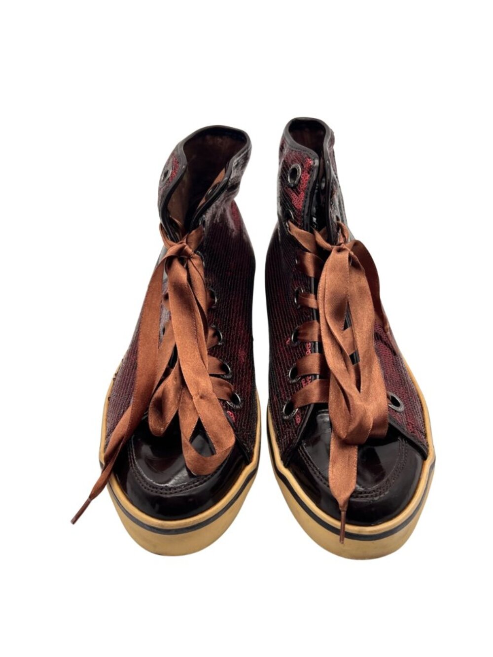 True Religion Sequin High Top Sneakers Womens Size 9.5 Burgundy Patent Leather - Picture 5 of 15